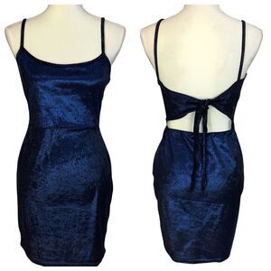 Pretty Little Thing Blue Glitter Metallic Tie Back Bodycon Mini Dress Size US 10